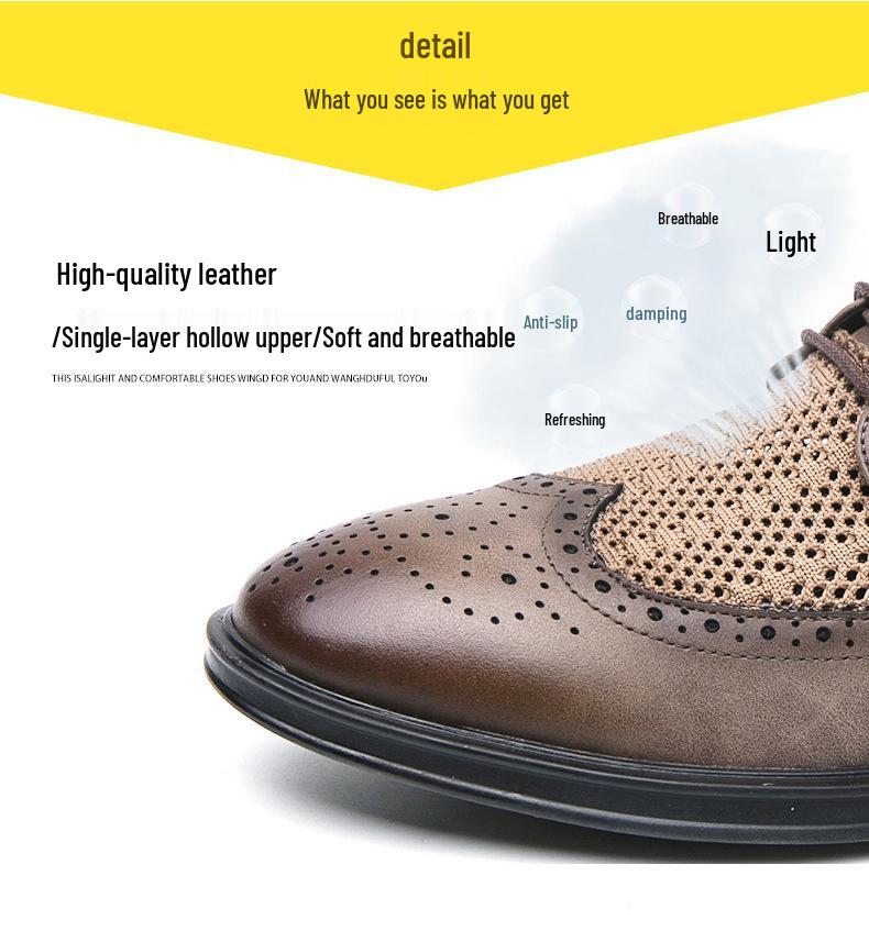 Men's Summer Mesh Leather Brogue Shoes: Casual, Business, British Style, Lace-Up, Wedding-Ready