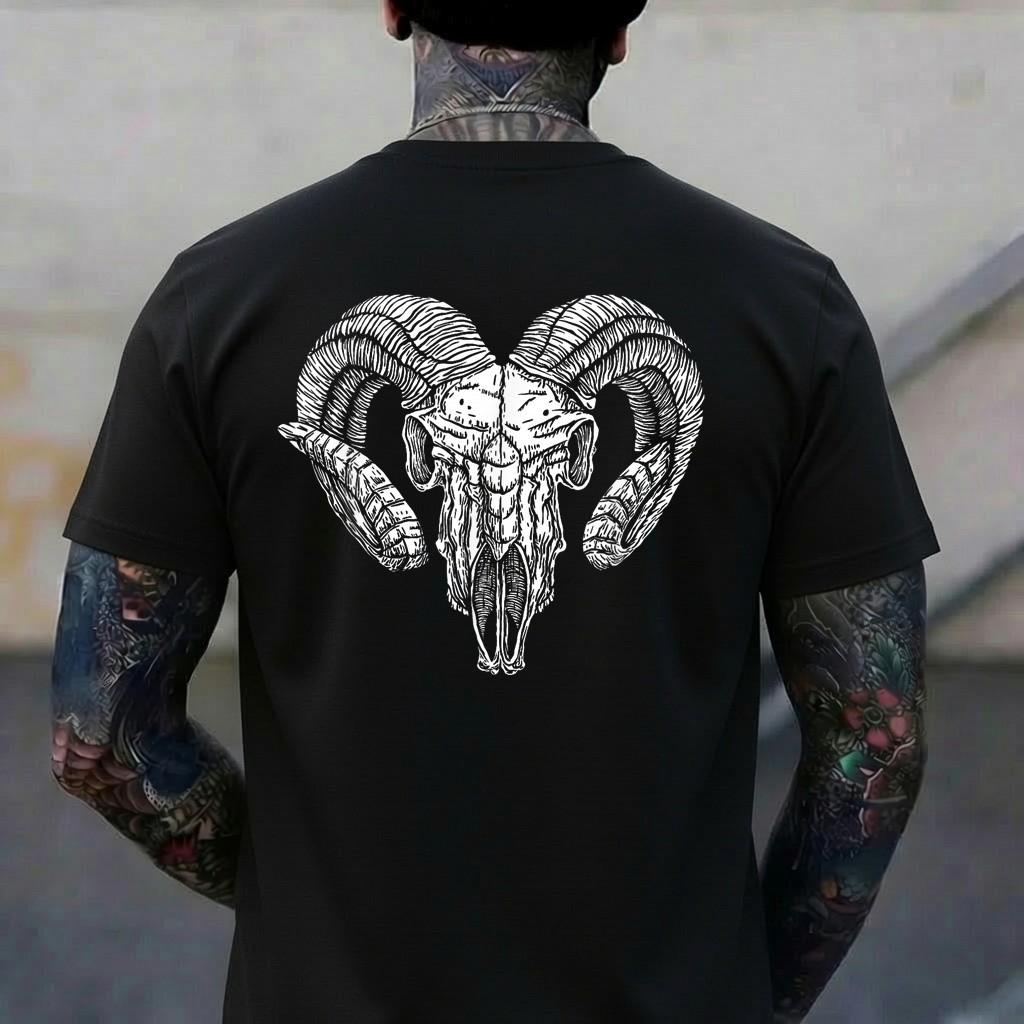 Vintage Old Ram Skull Retro Western Cowboys Bull Design T-Shirt S