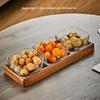 Divided Wooden Serving Platter with Gold Rim Plates
