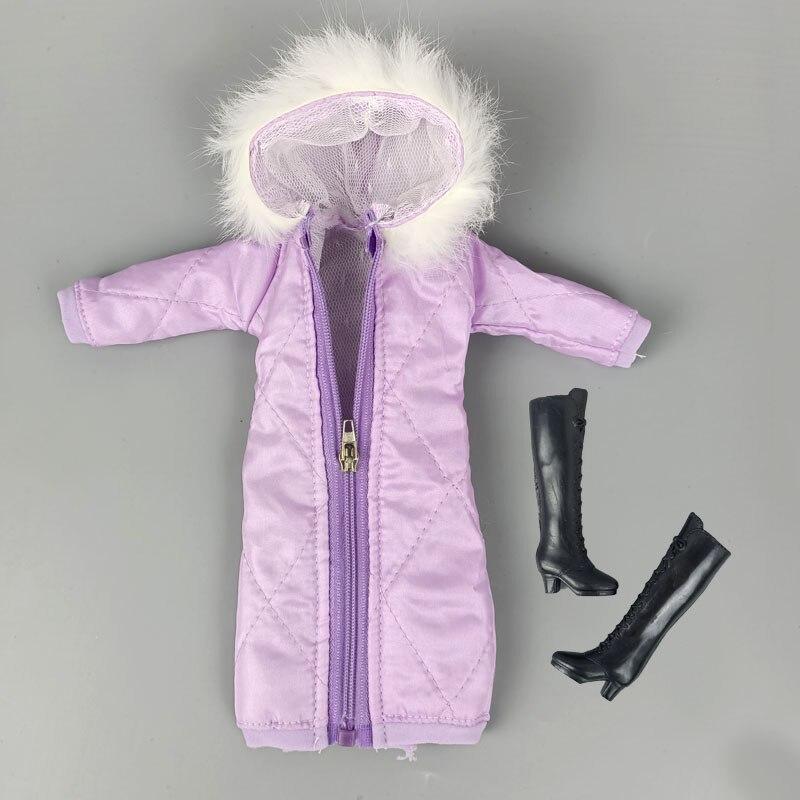 Lila warmer langer Wintermantel für Barbie-Puppen-Outfits, Kleidung, Hoodie, Parka für 1/6 BJD-Puppenjacke, 1:6 Puppenzubehör, Spielzeug