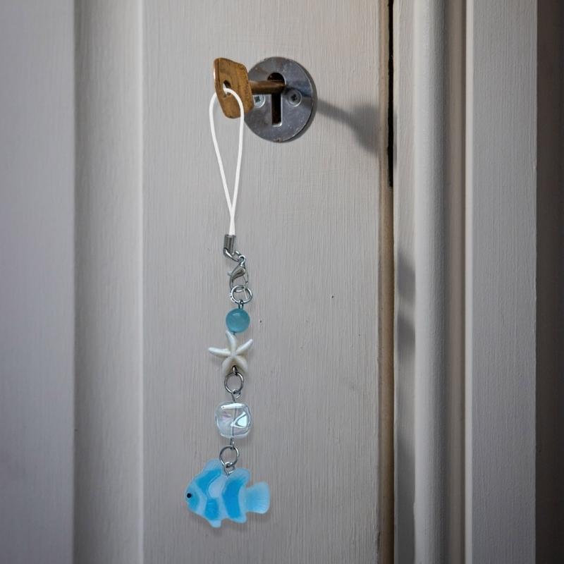 Handmade Beaded Phone Chain Fish Cellphone Charm Acrylic Keyring Pendant Mobile Phone Charm Detachable Bag Accessory