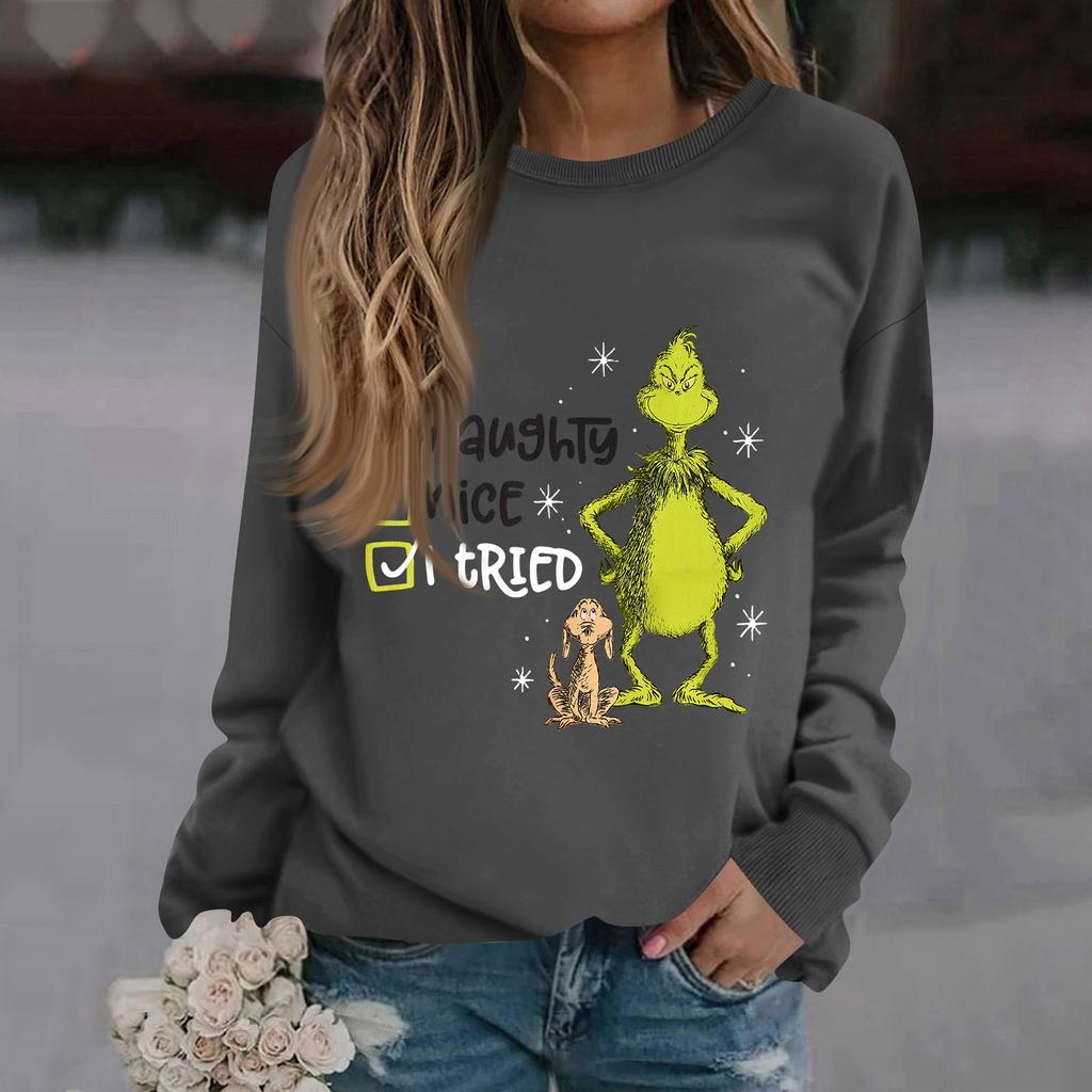 Damenmode Lässig Langarm Einfarbig Weihnachten Bedruckt Rundhals Oberteil Sweatshirt