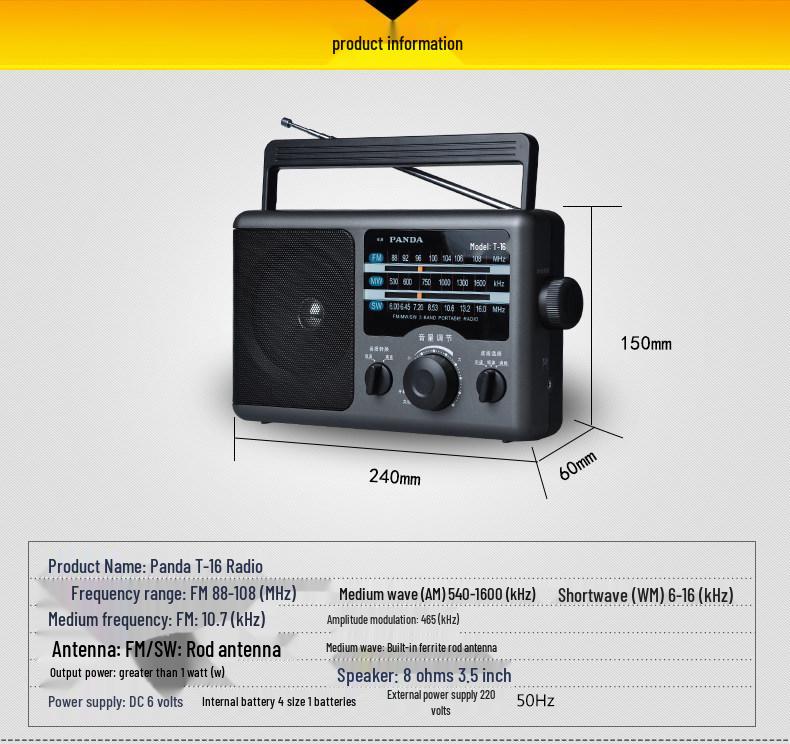Panda T-16 Full Band Portable Radio for Elders - Ideal Father's Day Gift