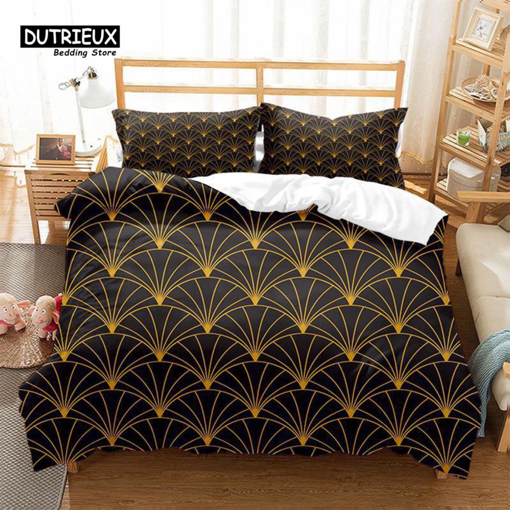 Fish Scales Bedding Set Geometric Pattern Duvet Cover Set Microfiber Comforter Cover Single Double King Queen Size For Kids Teen
