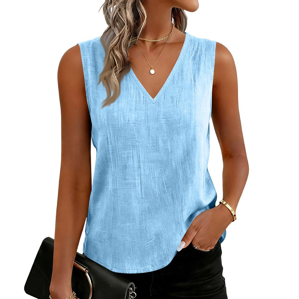 Damen Farbige Baumwoll-Leinen-Camisole Locker Ärmellos Vielseitiges Unterziehoberteil