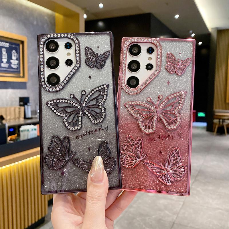 Samsung S25Ultra Phone Case 3D Glitter Water Diamond Butterfly S24plus Anti-drop Soft Case A26
