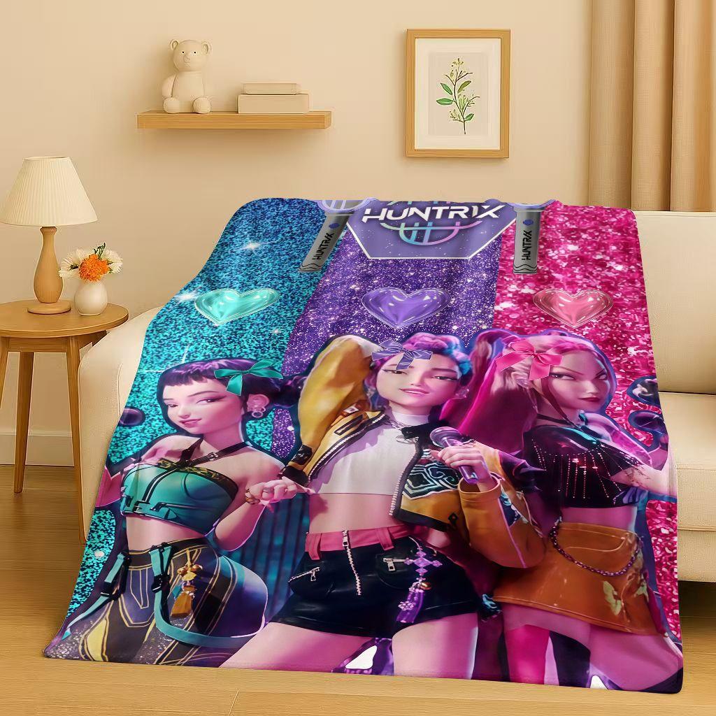 2026 Neue Cartoon Kpop Dämonenjäger Zoey Rumi Mira Musik Flanelldecke, Ultraweiche Plüschdecke für Zuhause Schlafzimmer Bett Sofa Abdeckung