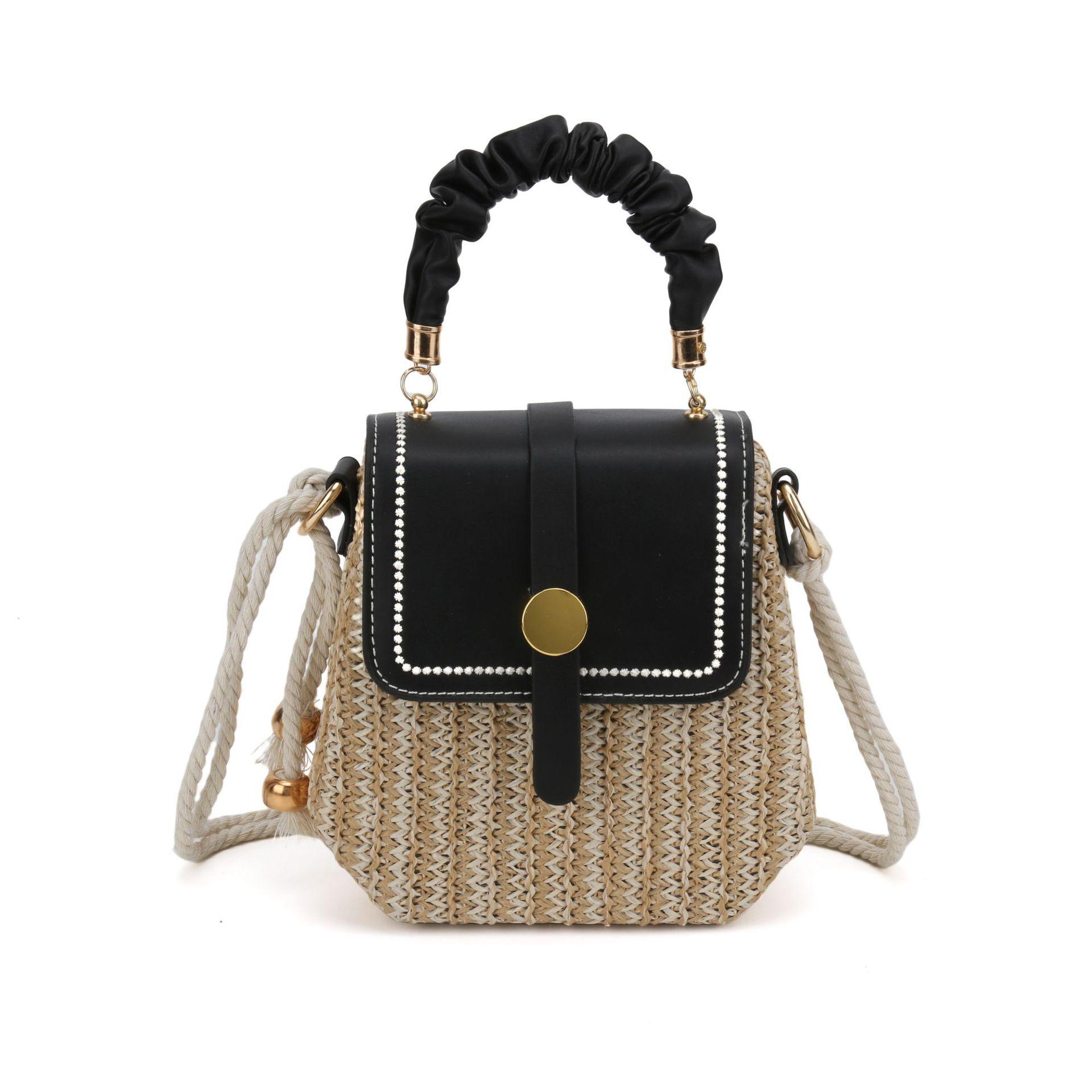 

Сумка женская сумка новая летняя приморская дорожная на плечо мессенджер коробка сумка литературная соломенная плетеная маленькая квадратная сумка чёрный