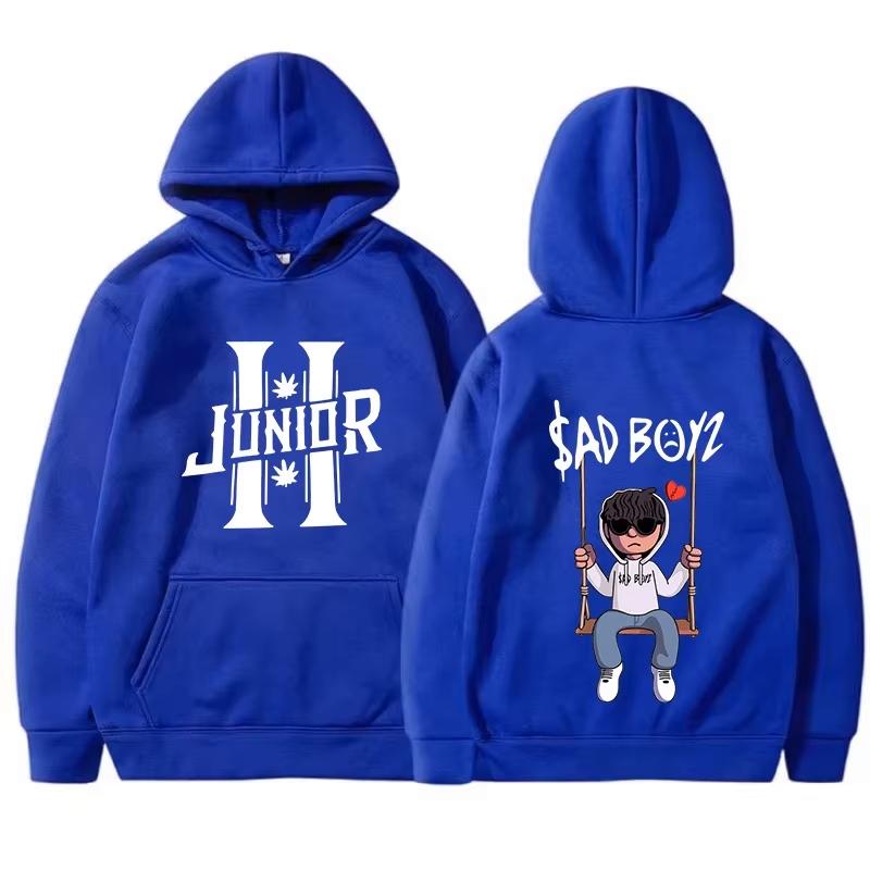 Interesting boy swinging logo printed hoodie