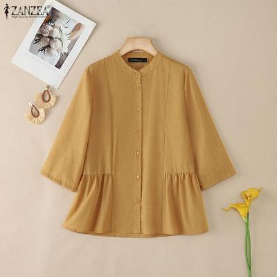 Blusa Casual Feminina de Manga 3/4 e Cor Sólida com Decote Redondo