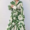 Floral Print Lantern Sleeve Dress With High Waist For Elegant Spring Casual Wear