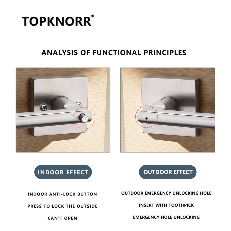 Home Use 304 Stainless Steel Square Handle Door Lock Magnetic Absorption Keyless Indoor Bathroom Silent Door Knob Lock