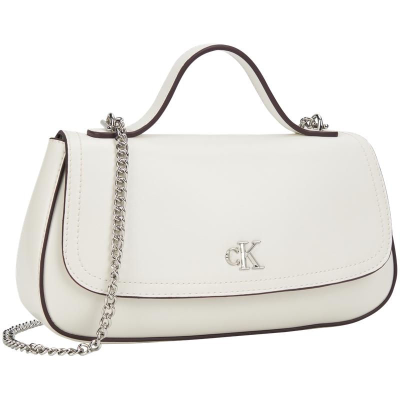 Calvin Klein Elegant Commuter Letter Shoulder Chain Mixed Material Tote Bag Small Women Handbags Lily-White 4F3282G-FUP