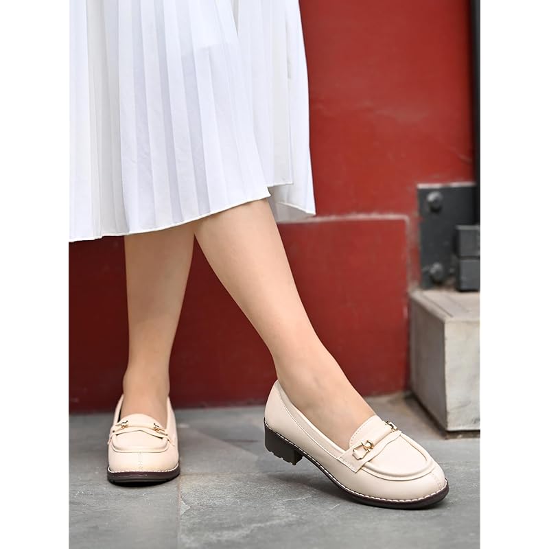 Shoetopia Upper Buckle Detailed Cream Loafers For Girls & Gilrs-Eu39 6 UK бронзовый