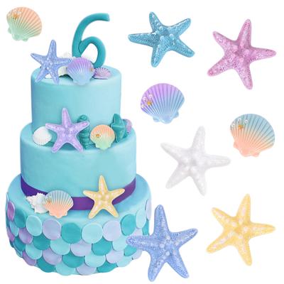 1Set Mermaid Birthday Cake Decoration Starfish Shell Mermaid Tail Cake Topper Under The Sea Ocean Theme Birthday Party Supplies