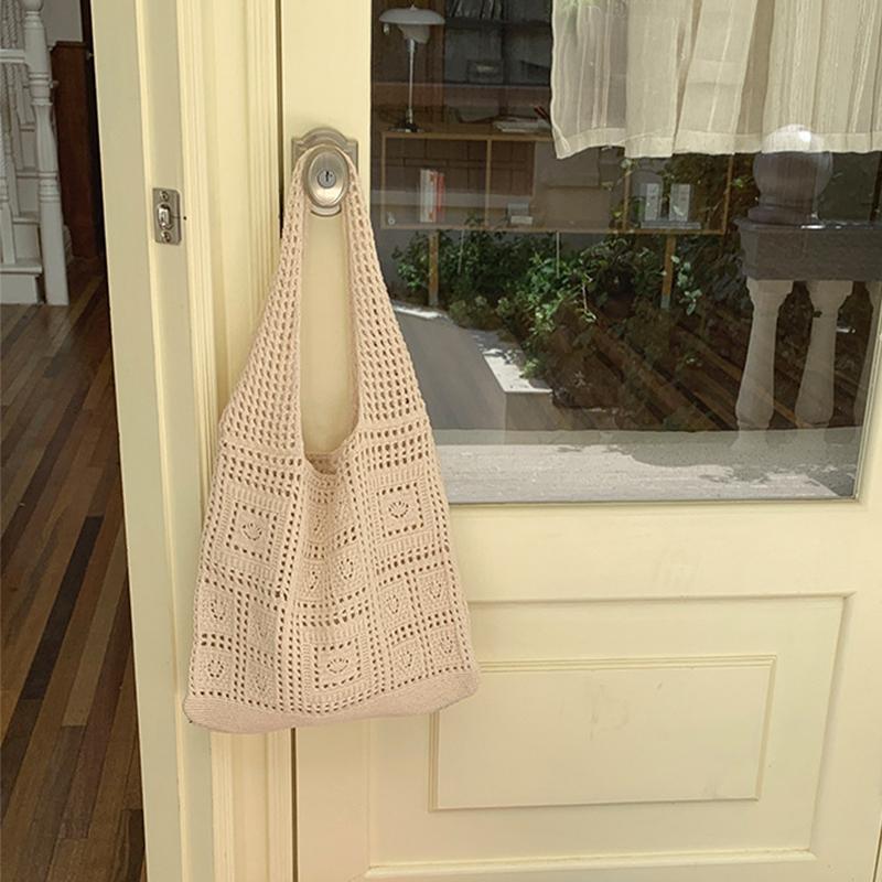 Simple Crochet Tote Bags Fashion Hollow Knitted Women's Bags Casual Female Shoulder Bags Ladies Shopping Top-Handle Bags Handbag