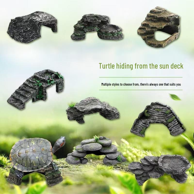 Reptile Sunning & Climbing Platform with Hiding Cave for Turtles, Lizards, Snakes, and Small Pets.