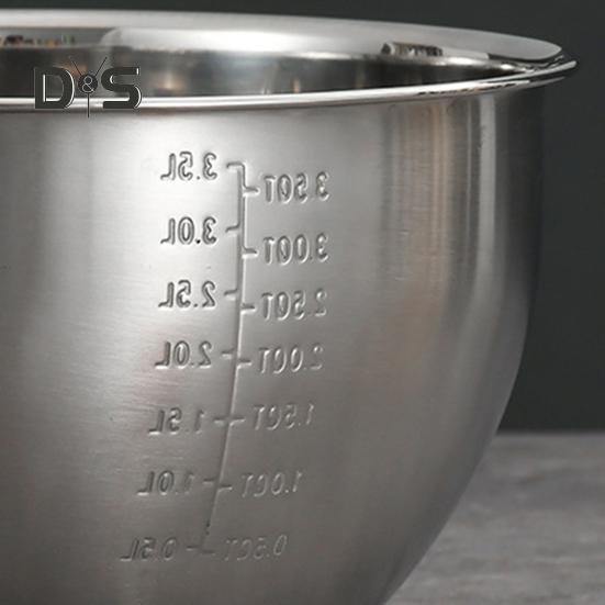 Tigela de salada de aço inoxidável com marca de escala, superfície polida, livre de BPA, fácil de limpar, lavável na máquina de lavar louça, tigela de mistura multifuncional