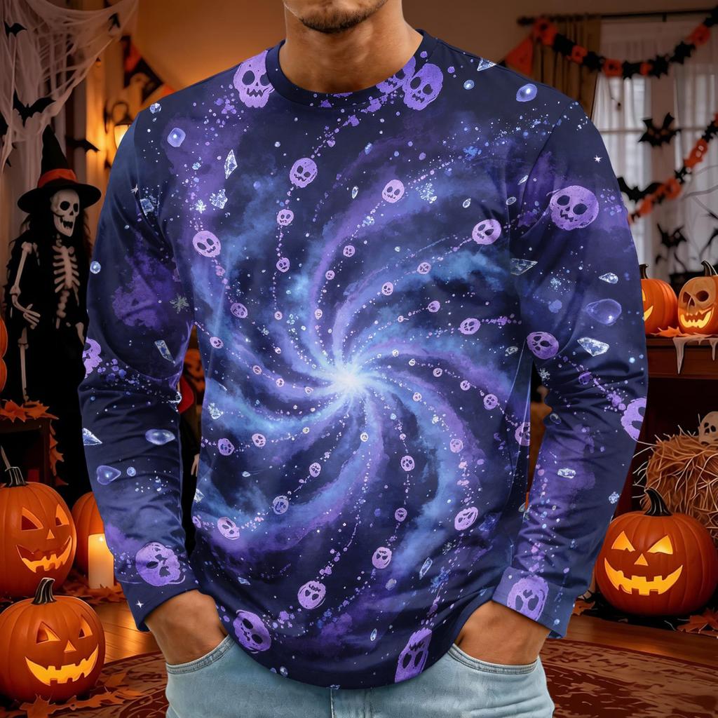 Men's Halloween Printed Neck Long Sleeve Shirt