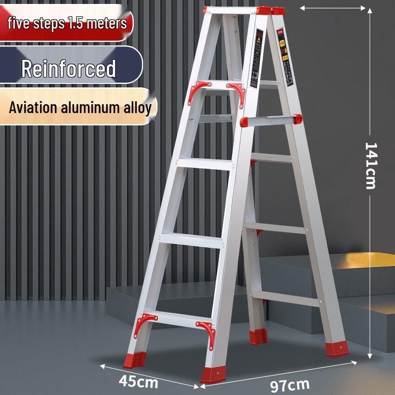 Double-Sided Aluminum Alloy Folding Step Ladder - Ladder Free Shipping, Widened & Thickened for Household or Attic Use
