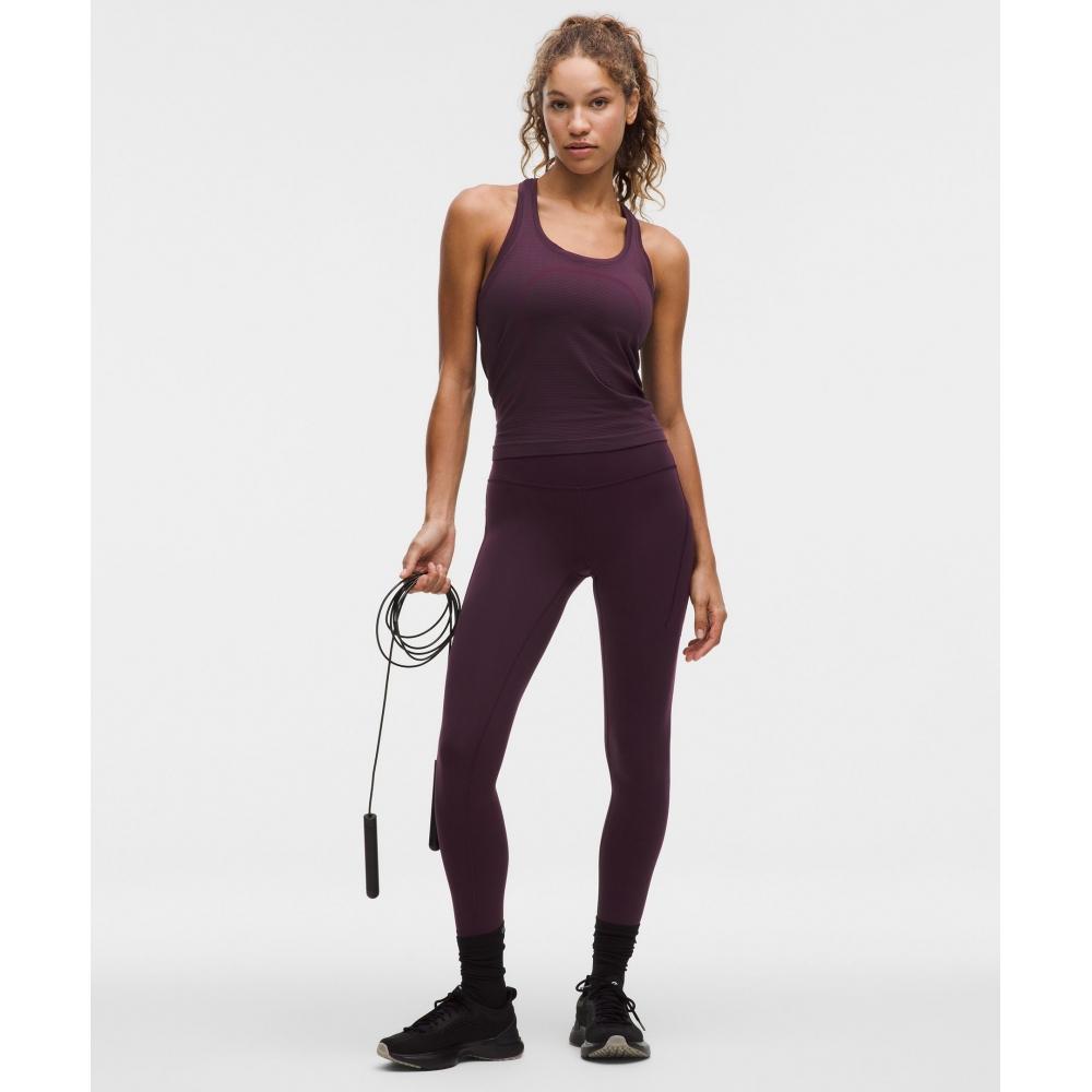 Lululemon Swiftly Tech Racerback Tank Top 2.0  Waist Length Spandex Stripe Plum Indochine Blue