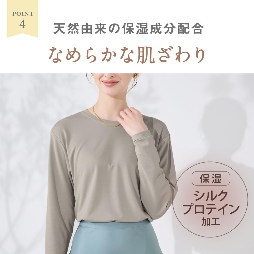 Gunze KIREILABO Fitte Organic Cotton Long Sleeve High KB5245P T-Shirt, Warm, Neck,