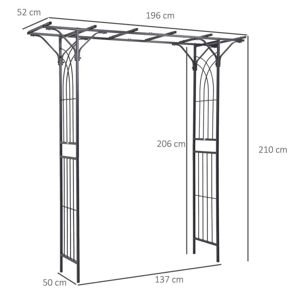 210cm Decorative Metal Garden Trellis Arch with Durable Steel Tubing & Elegant Scrollwork, Great for Weddings, Dark Gre