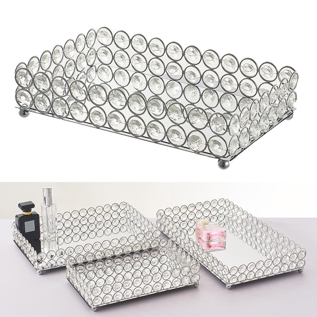 Crystal Decorative Jewelry or Makeup Vanity Organizer Mirror Tray,
