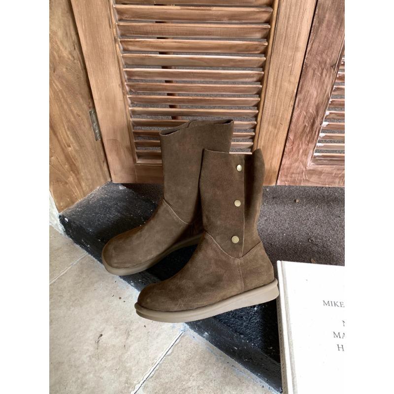 Cowhide version~ lapel ugly cute big head short boots women's new spring and autumn single boots retro platform Martin boots