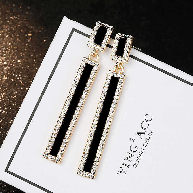 Simple and versatile geometric long earrings Women's simple crystal earrings Korean pendant temperament long earrings