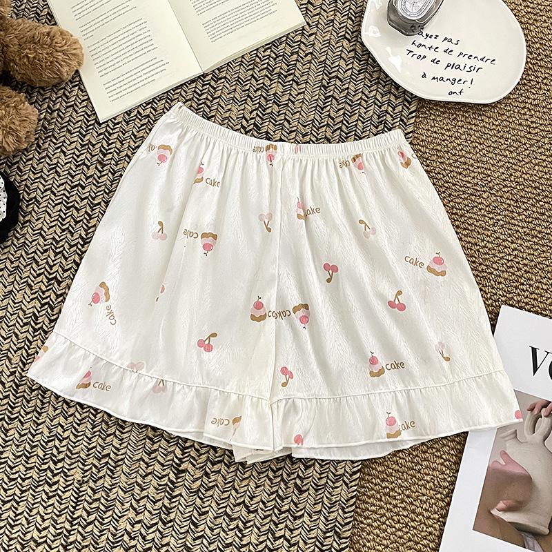 Ladies Summer Thin Cartoon Sweet Floral Satin Ice Silk Breathable Loose Comfortable Leggings
