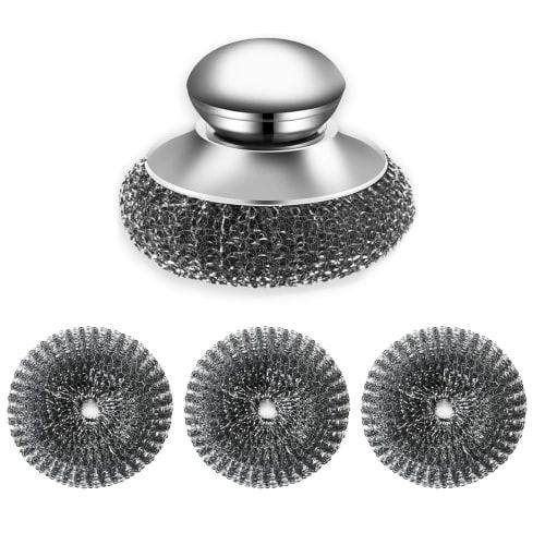 joyoyoo Metal Scouring Brush, Stainless Steel Scourer with Handle, Powerful Cleaner for Removing Burnt Food, Frying Pans, and Sinks, Easy Storage, 1 B