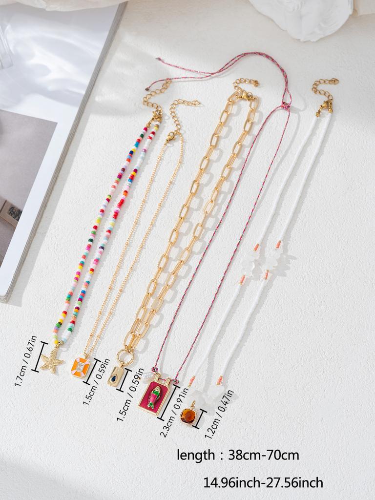 5 PZ Ciondolo Stella Marina Bohemien Perline di Ghiaia Irregolari Catena Clavicola Collana da Donna Accessori Gioielli per le Feste
