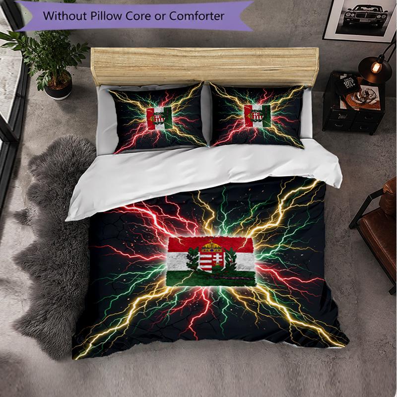 Hungary Football Pattern 3 Pieces Bedding Set Soft Microfiber Duvet Cover with Pillow Cases for Bedroom