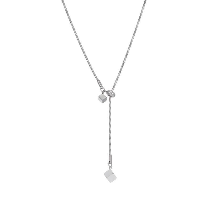 Adjustable Square Pendant Sweater Necklace: Titanium Steel Luxury Jewelry for Women