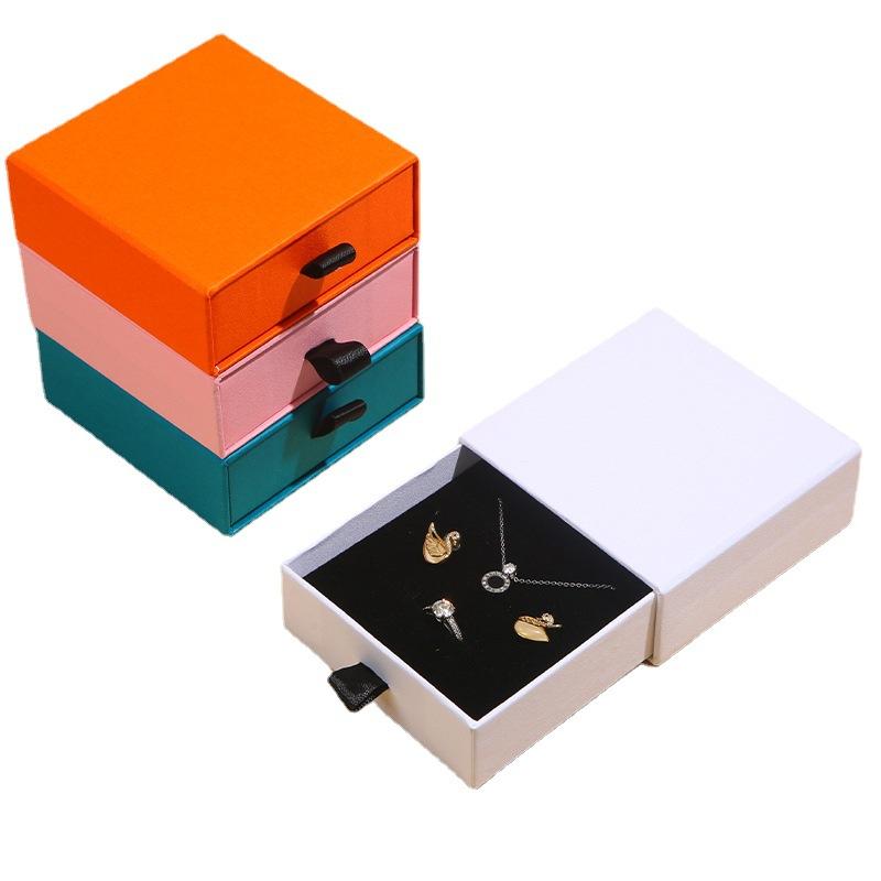 Drawer box pink white jewelry packaging box earrings necklace jewelry box ring pull-out paper box