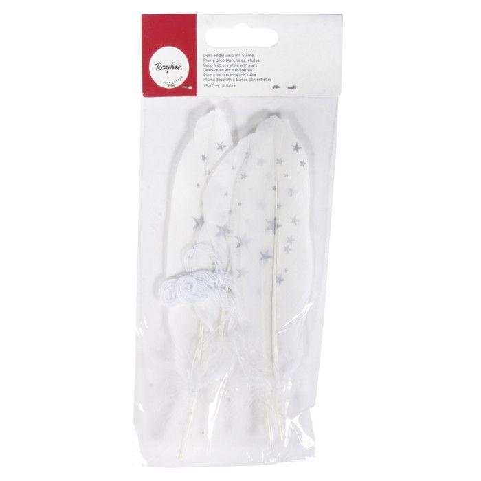 Plumes blanche avec étoiles Argenté 15-17 cm 4 pièces