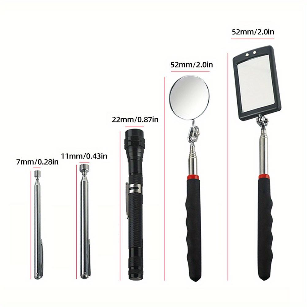 

5Pcs Telescoping Inspection Mirror Round Square Adjustable Pickup Rod Stick Set for Checking Observing Vehicle Small Parts