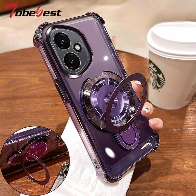 

Прозрачный ударопрочный чехол с магнитным держателем Magsafe и гальваническим покрытием для Huawei Honor 400 300 Ultra 200 100 90 Lite 80 70 Pro, силиконовая накладка Honor 400 (Global) фиолетовый