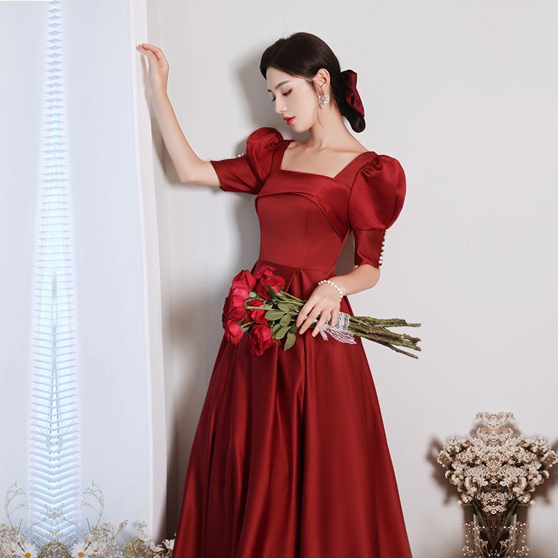 Satin Toast Dress Bride Summer Satin Wedding Dress Women Can Usually Wear Engagement Banquet Back Door Skinny Long