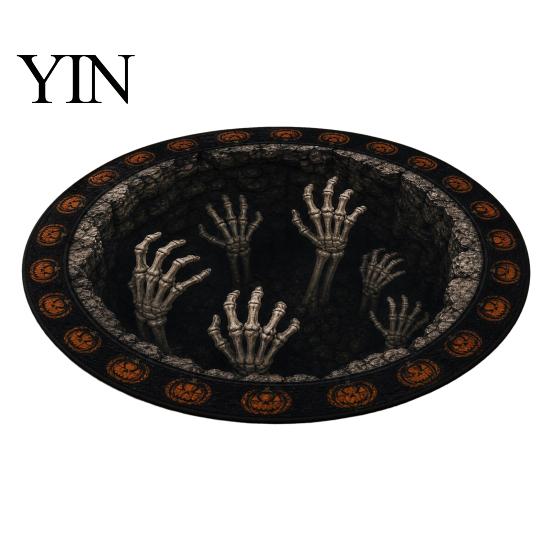 Soft Crystal Velvet Rug 3D Illusion Halloween Rug, Quilted Look Round Area Creepy Deep Pit Holiday Gift for Friends Design, Non-Slip Floor Mat Living