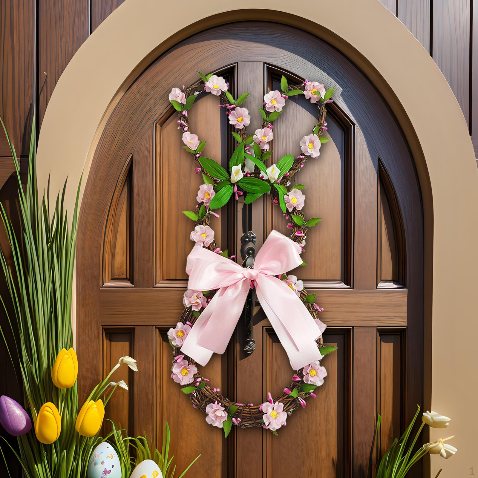 

Easter Bunny Wreath Green Leaves Front Door Gift Artificial Flower Garland for