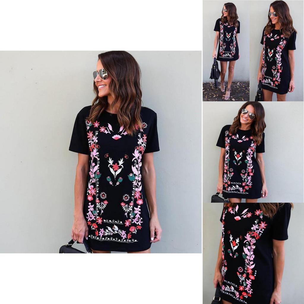 Summer Fashion Women Printed Shortsleeve Long Tshirt With Casual Round Neck For Comfortable Wear