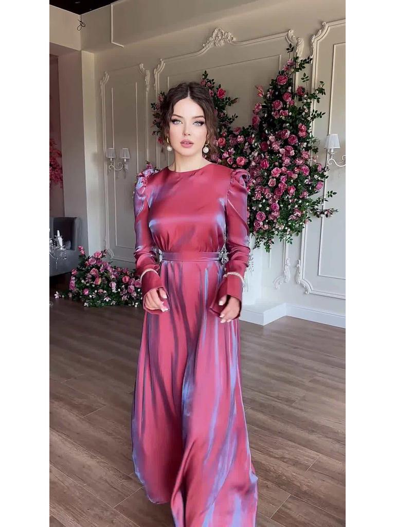2024 Satin Elegance: Shiny Solid Color Saudi Dress Skirt with Large Hem
