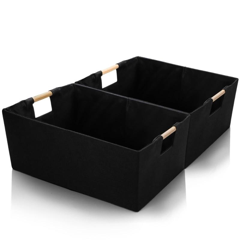 Sturdy Fabric Storage Bin With Reinforced Bottom Wooden Handles for Bedroom Office