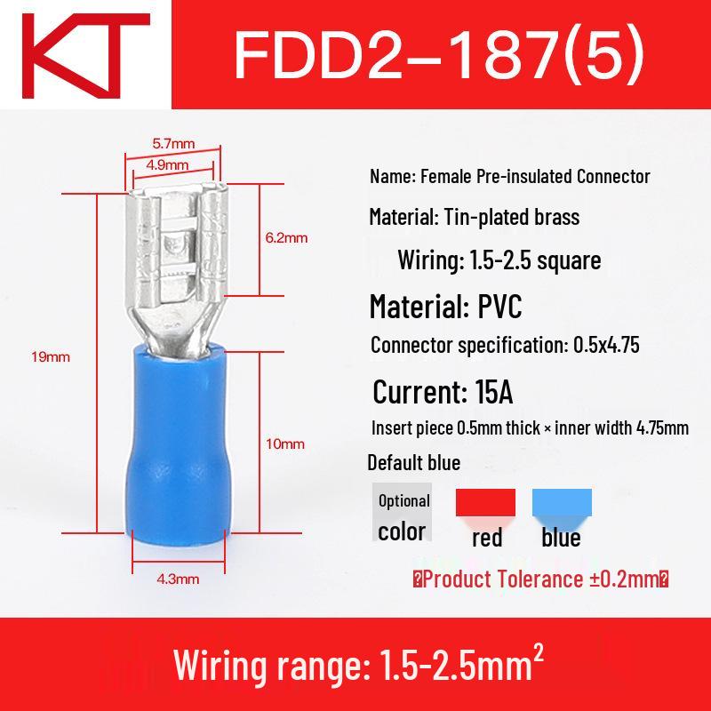 KT Keshitong Female Pre-insulated Terminal 6.3 Spade Terminal Cold Crimp Wiring FDD2-110/187/250/205/312