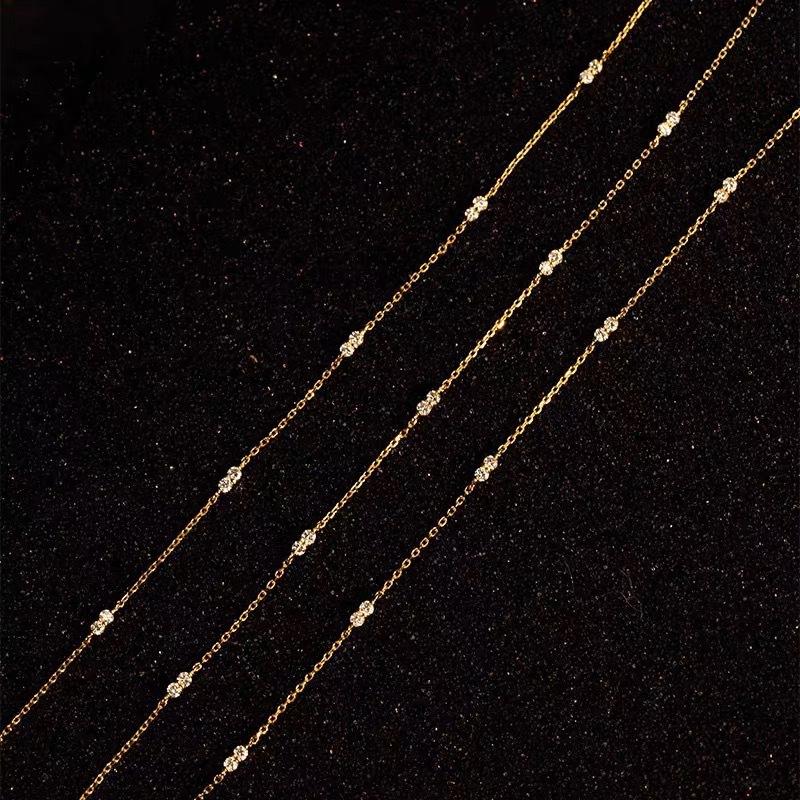 Japońska Pozłacana 18K Złotem Bardzo Cienka Mini Diamentowa Bransoletka Układana Z Diamentami, Noszona Lekki Luksus Wysokiej Klasy Prosta Biżuteria Bąbelkowa