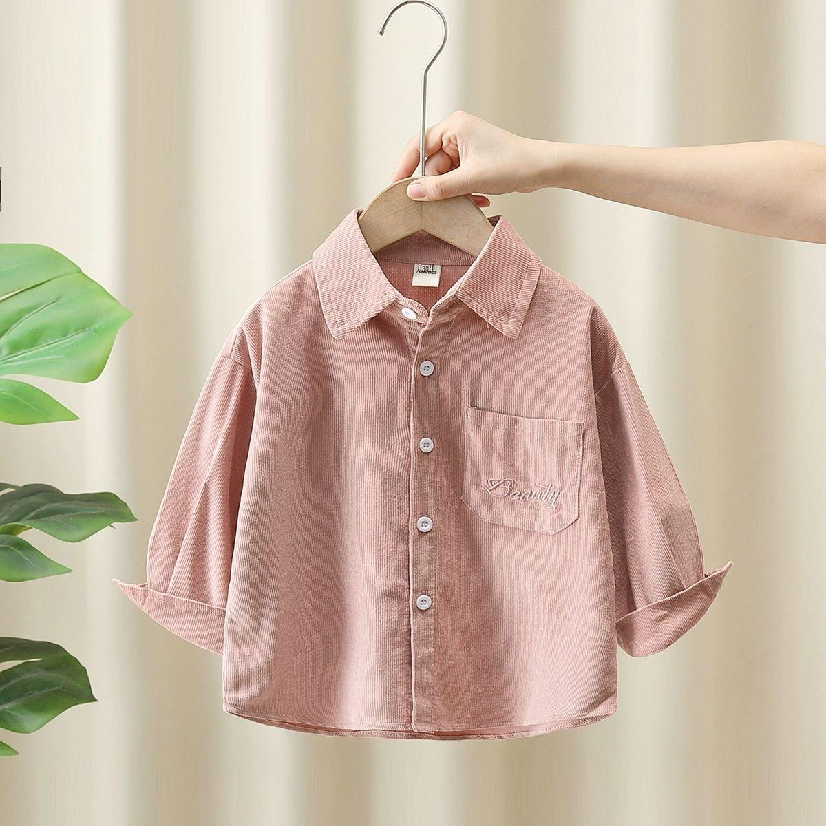 

Boys Fall Corduroy Shirt 2024 New Children s Striped Shirt In Small Children Korean Version of The Outside Top- 90cm рожевий