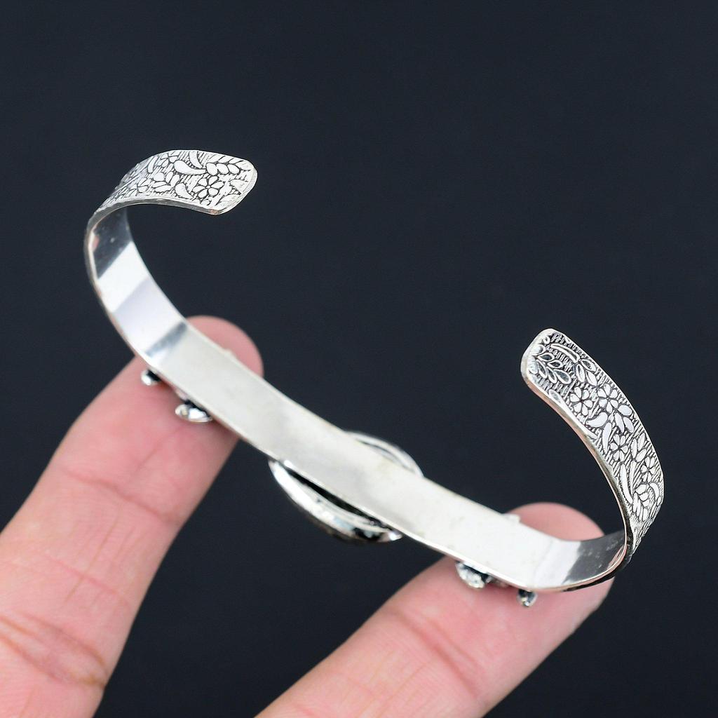 Turritella Agate Gemstone New Flower Elegant Bangle Bracelet 925 Sterling Silver
