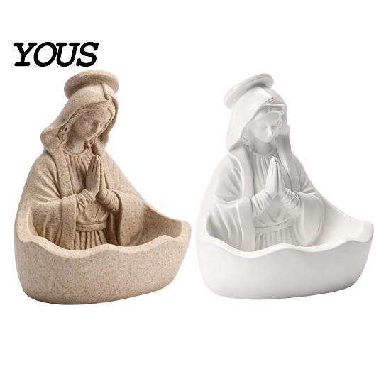 Blessed Mother Mary Decor Our Lady of Grace Statue, Virgin Rosary Holder, Figurine, Catholic Religious Home Centerpiece for Altar Bookshelf
